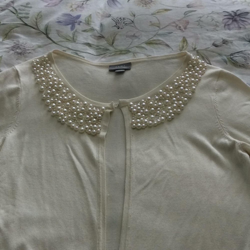 Ann Taylor Cream Cardigan with Pearl Details